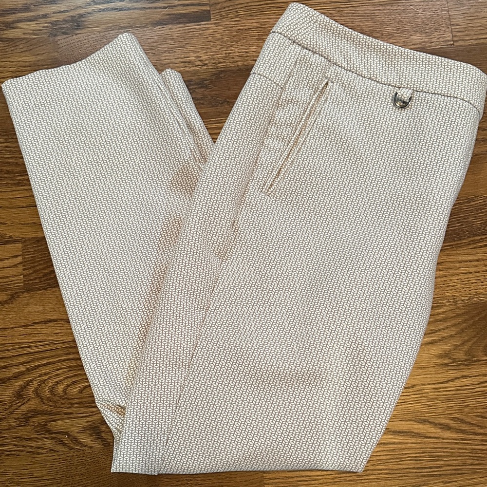 Adrianna Papell Straight-Leg Pants in White With Green Geometric Print
